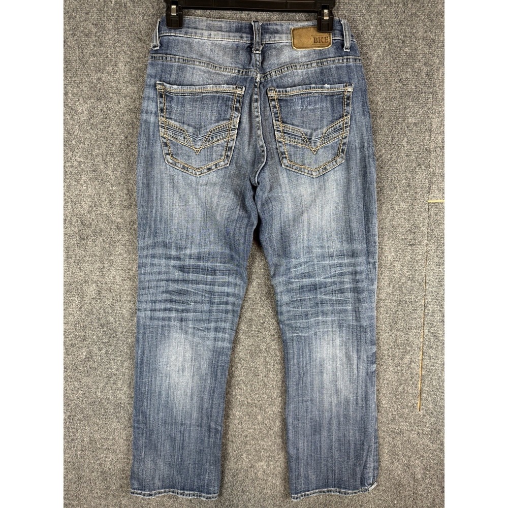 BKE Aiden Men's Jeans Size 30S Bootleg Medium Wash Distressed Denim - Picture 2 of 9